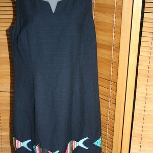 Talbots Black Embroided Fish Design Size 12P Must See